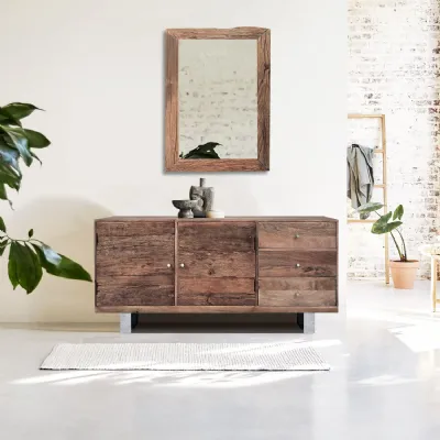 Industrial Reclaimed Wood 2 Door 3 Drawer Sideboard with Stainless Steel Legs