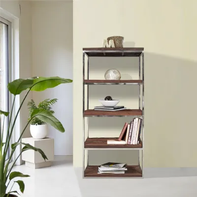 Industrial Solid Reclaimed Sleeper Wood Shelving Unit with Metal Frame
