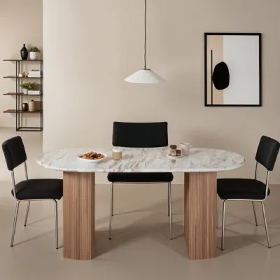Taupe Marble Top 170cm Large Oval Dining Table Wooden Legs