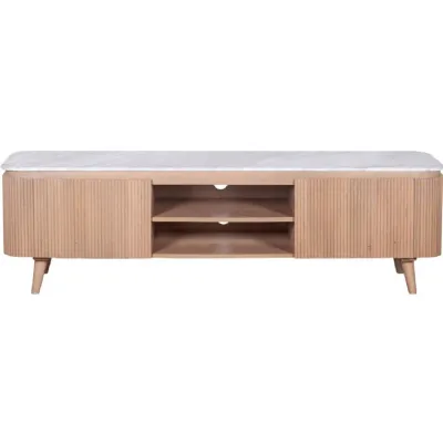 Taupe Mango Wood Marble Top 2 Door Large TV Cabinet