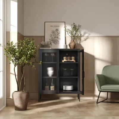 Black Steel Mesh Door Storage Cabinet Industrial Edge