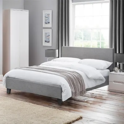 Modern Light Grey Linen Fabric Upholstered 4ft6 Double Bed