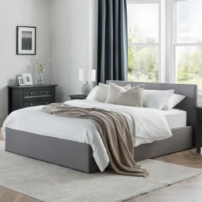 Grey Linen Upholstered 4ft6 Double Ottoman Bed with Lift Up Storage
