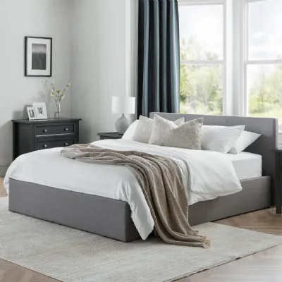 Grey Linen Upholstered 5ft King Size Ottoman Bed with Lift Up Storage