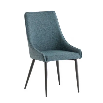 Teal Textured Fabric Upholstered Curved Dining Chair