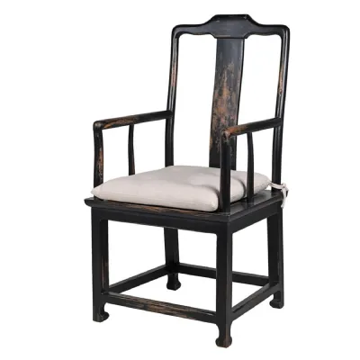 Black Distressed Armchair with Seat Pad