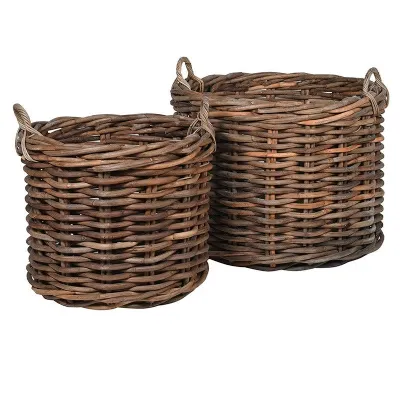 Set of 2 Rattan Baskets Multi Functional Storage Baskets