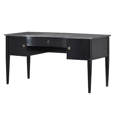 Modern Black Desk With Leather Inlay 1 Drawer 2 Doors