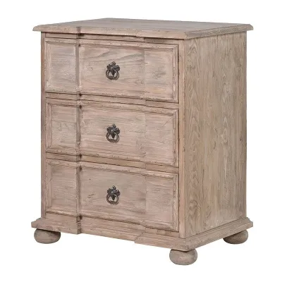 Traditional Wooden Old 3 Drawer Bedside Table With 3 Drawers