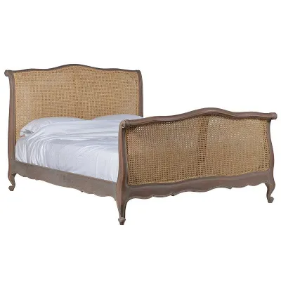 French Influenced Roll Top 5ft King Size Rattan Bed With Wash Finish