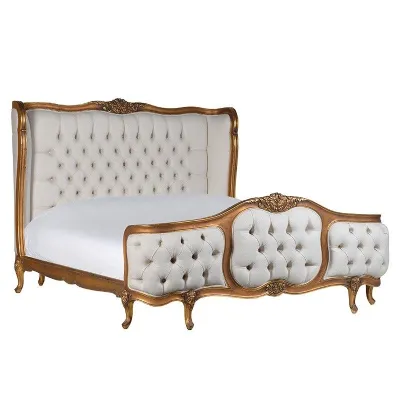 6ft Super King Size Gold Leaf Gilt Upholstered Buttoned Bed