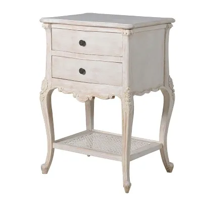 White Bedside With Rattan Shelf