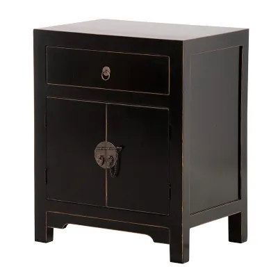 Modern Oriental Shanxi Black 1 Drawer Bedside