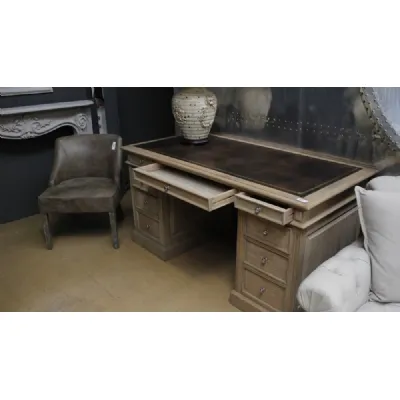 Large Vintage Washed Oak Partners Office Study Desk With Leather Top Inlay