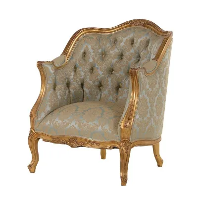 Shabby Chic Green and Gold Leaf Gilt Upholstered Armchair
