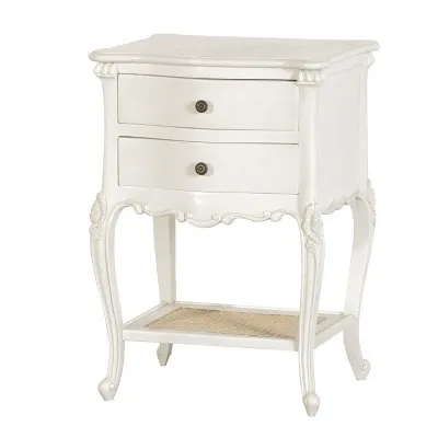Shabby Chic French 2 Drawer Bedside Table With Rattan Shelf