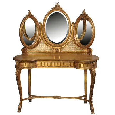 Gold Leaf Shabby Chic Gilt Dressing Table and Mirror