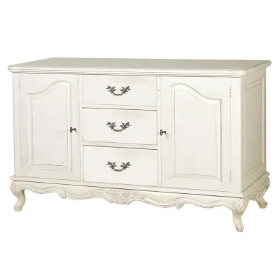 French Shabby Chic White Painted Large 3 Drawer Sideboard