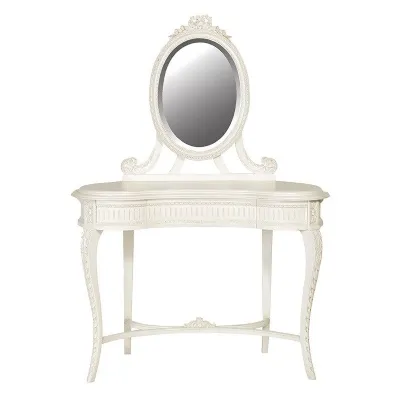 Shabby Chic White Painted Carved Dressing Table and Mirror