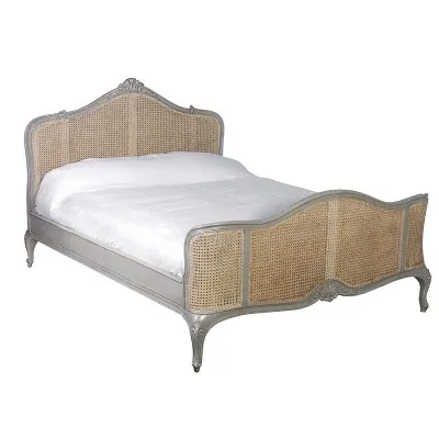 Shabby Chic Distressed Painted King Size Rattan 5ft Bed