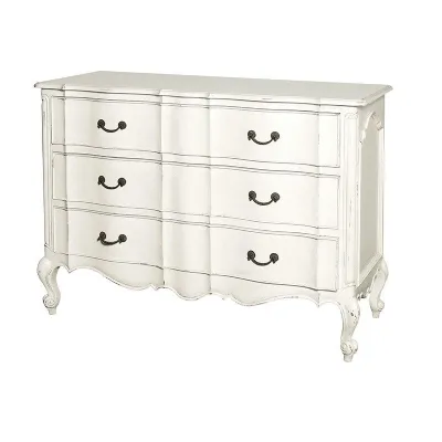 Shabby Chic White French Carved Louis XV Chest Of Drawers