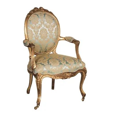 French Style Gold Leaf Gilt Nursing Chair Green Upholstery