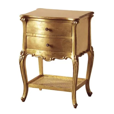 Gold Leaf Shabby Chic Gilt 2 Drawer Bedside Table