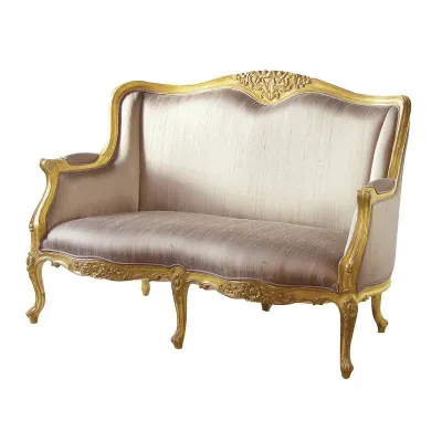 Gold Leaf Shabby Chic Gilt 2 Seater Sofa Silk Upholstery