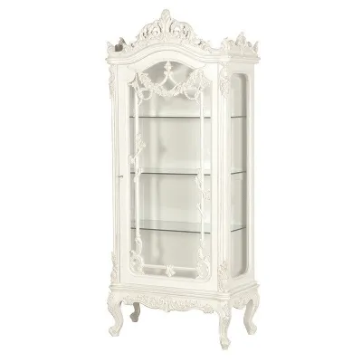 Shabby Chic White Painted Heavily Carved Glass Display Cabinet