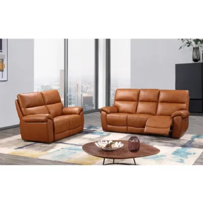 Tan Brown Leather Standard Back 2 Seater Sofa