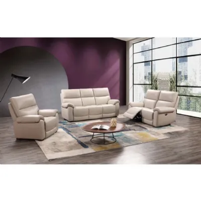 Chalk Leather 2 Seater Power Recliner Sofa