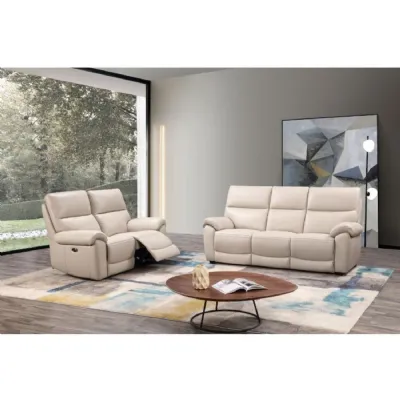 Chalk Leather 3 Seater Electric Power Recliner Sofa