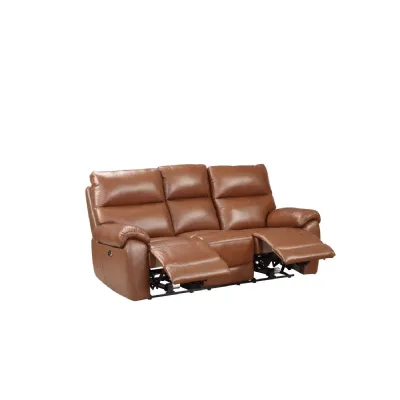 Brown Leather 3 Seater Electric Power Recliner Sofa