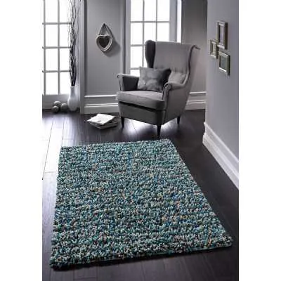 Origins Rocks Hand Woven Pure Wool Blue Shaggy Soft Rectangular Floor Rug 160x230cm