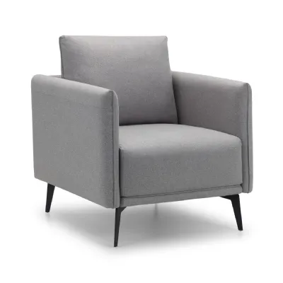 Grey Wool Fabric Upholstery Lounge Armchair with Black Metal Legs