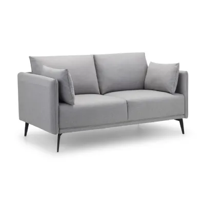 Grey Wool Fabric Upholstery 2 Seater Sofa with Black Metal Legs