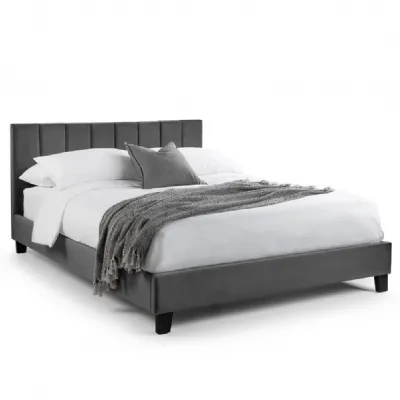 Grey Velvet Upholstered 4ft6 Double Bed with Fluted Headboard