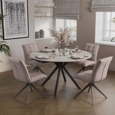 Round Ceramic Table Travertine Effect