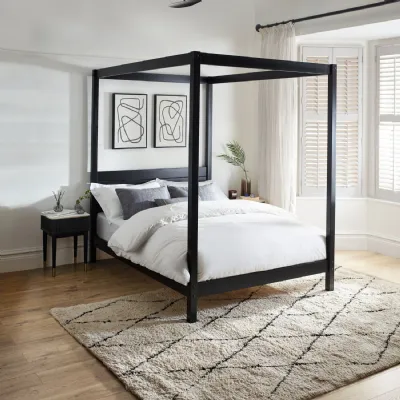 Roxanne Black Solid Pine 135cm Double 4 Poster Canopy Bed
