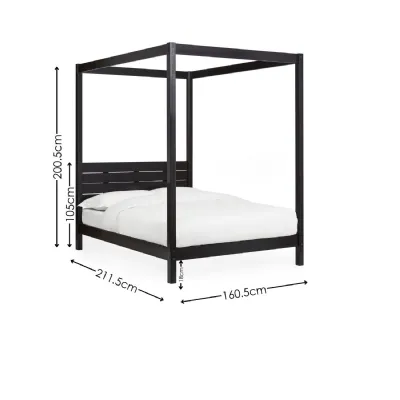 Roxanne Black Solid Pine 150cm King 4 Poster Canopy Bed