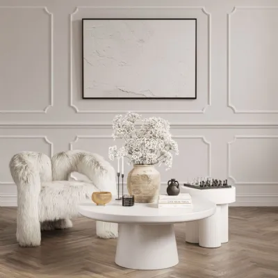 White Round Wood Coffee Table with Smooth Sculpted Base