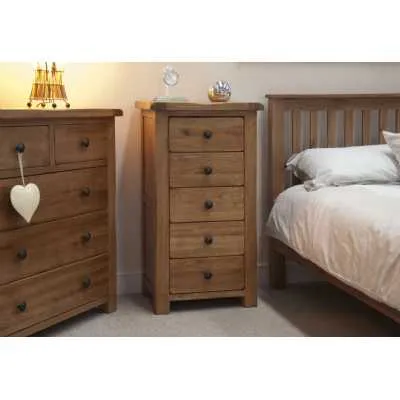 Rustic Oak 5 Drawer Narrow Chest