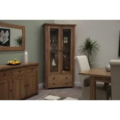 Rustic Oak Glass Display Cabinet