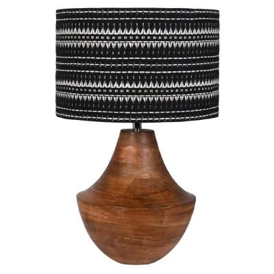 Wooden Table Lamp with Handwoven Shade