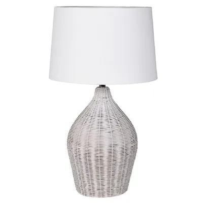 Rattan Table Lamp with Linen Shade