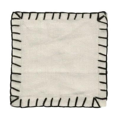 Set of 4 Cream Stitched Edge Linen Coasters