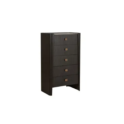 Ebony Matrble Effect Top Tall Chest of 5 Drawers