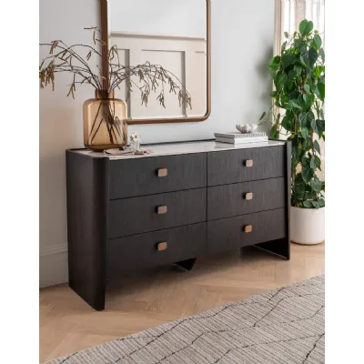 Brown Marble Effect Top Dressing Chest of 6 Drawers