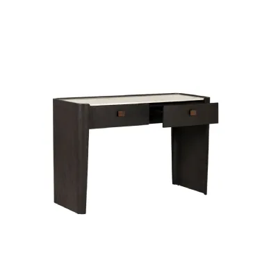 Ebony Wooden Wide 2 Drawer Dressing Table Marble Effect Top