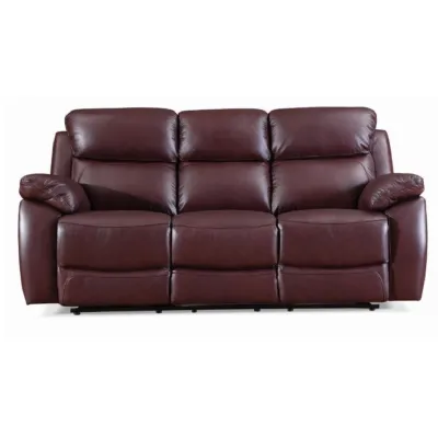 3 Seat Reclining Leather Sofa in Burgundy or Tabac